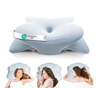 Asbtos Memory Foam Pillow - Cervical Pillows for Neck and Shoulder Pain, Ergonomic Neck Support Pillow with Washable Cooling Ice Silk Cover for Side Back Stomach Sleepers, Blue