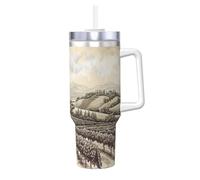 asbwuo 40 Oz Vintage Vineyard Landscape Insulated Stainless Steel Tumbler with Handle & Straw Lid, Reusable Travel Cupholder Friendly Mug for Coffee, Water, Tea
