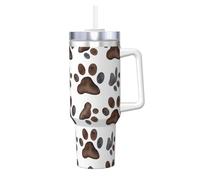 asbwuo 40 Oz Watercolor Paw Prints Insulated Stainless Steel Tumbler with Handle & Straw Lid, Reusable Travel Cupholder Friendly Mug for Coffee, Water, Tea