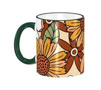 asbwuo 70s Retro Floral Flower Coffee Mug with Handle Tea Cup Mug Drinking Cups Ceramic Reusable Funny Novelty Coffee Mugs Travel Cup Drinkware Accessories for Home Office Cups Gifts 11oz