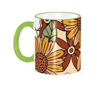asbwuo 70s Retro Floral Flower Coffee Mug with Handle Tea Cup Mug Drinking Cups Ceramic Reusable Funny Novelty Coffee Mugs Travel Cup Drinkware Accessories for Home Office Cups Gifts 11oz