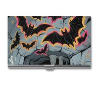 asbwuo Aluminum Business Card Holder - Unisex Slim Business Cave Bats Printed Card Case for Business Meetings