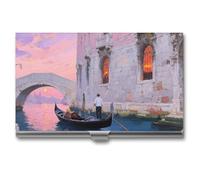asbwuo Aluminum Business Card Holder - Unisex Slim Business Venetian Canals at Dusk Printed Card Case for Business Meetings
