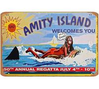 asbwuo Amity Island Welcomes You Poster Tin Wall Sign Retro Iron Tin Sign Wall Poster Decor Funny Retro Bar Coffee Pub Gift Wall Decor Sign 12x16 inch