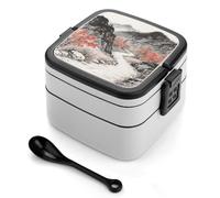 asbwuo Ancient Road in The Autumn Mountains Bento Box Double Layer Lunch Box for Adults with Spoon and Handle Bento Boxes Leakproof One-piece Stackable Lunchbox for Work Picnics and Travel