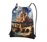 asbwuo Anime Castle Sky Printed floral pocket gym bag zippered drawstring backpack suitable for travel