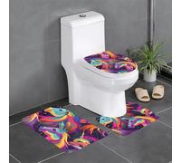 asbwuo Anti-Slip Floor Mat 3-Piece Set Colorful Unicorns Printing U-Shaped Toilet Floor Mat, Tightly Attached, Absorbent & Durable, Thick & Comfortable
