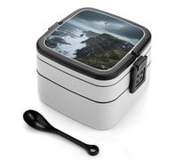 asbwuo Atlantic Ocean View Bento Box Double Layer Lunch Box for Adults with Spoon and Handle Bento Boxes Leakproof One-piece Stackable Lunchbox for Work Picnics and Travel