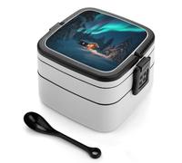 asbwuo Aurora in The Lapland Bento Box Double Layer Lunch Box for Adults with Spoon and Handle Bento Boxes Leakproof One-piece Stackable Lunchbox for Work Picnics and Travel