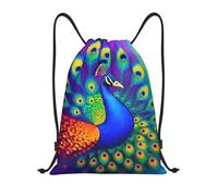 asbwuo Beautiful Peacock Drawstring Backpack Lightweight Sports Gym Bag With Adjustable Shoulder Straps For Fitness Yoga Travel Soccer Volleyball Small