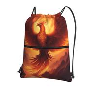 asbwuo beautiful phoenix Printed floral pocket gym bag zippered drawstring backpack suitable for travel