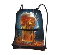 asbwuo Beer foam Printed floral pocket gym bag zippered drawstring backpack suitable for travel