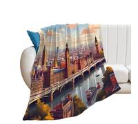 asbwuo Big Ben City Panorama Printed Throw Blanket Soft Flannel Blankets for Bed Sofa Couch Chair Travel and Camping Home Decoration 40x50