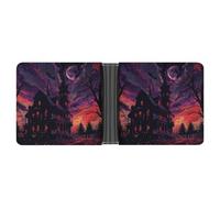 asbwuo Black Haunted House Leather Bifold Wallet with 2 Hidden Pockets 6 Card Slots Slim Wallets for Cash, Cards, and ID