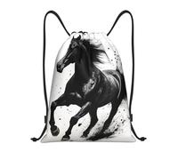 asbwuo Black Horse Gallop Art Drawstring Backpack Lightweight Sports Gym Bag With Adjustable Shoulder Straps For Fitness Yoga Travel Soccer Volleyball Medium