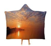 asbwuo Blanket Hoodie, Space Decor Wearable Hooded Blanket for Adults, Exquisite line with Planet Reflection and Sunrise on, Soft Warm Cozy, 50 x 60inches, Studying Reading Snuggling Napping Office