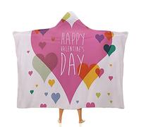 asbwuo Blanket Hoodie, Valentines Day Hooded Blanket for Adults, Happy Valentine Day Quote Love Romance, Soft Warm Cozy, 50 x 60inches, Warm Winter for Home Sofa Bed, Multicolor