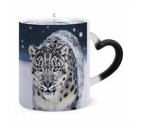 asbwuo Blue Eyed Snow Leopard Color Changing Cups 12oz Coffee Mugs for Women Cute Mugs Heat Sensitive Ceramic Coffee Cup with Unique Ear Design Novelty Coffees Mugs