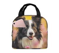 asbwuo Border Collie Florals Insulated Lunch Bag, Reusable Thermal Tote for Women, Men, Work, Picnic, and Office