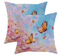 asbwuo Butterfly Pillow Covers Set of 2, Orange Monarch Floral Throw Pillows Case, Spring Decorative Square Home Decor Cushion Covers for Sofa Couch Bed 18x18 Inch