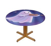 asbwuo Cartoon Flying Ghost Playing The Violin Round Tablecloth Fitted Table Cover Washable Tablecloths for Kitchen Dining Party 40-44 Inch