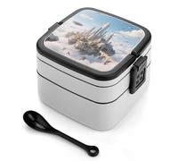 asbwuo Castle in The Sky Bento Box Double Layer Lunch Box for Adults with Spoon and Handle Bento Boxes Leakproof One-piece Stackable Lunchbox for Work Picnics and Travel