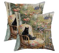 asbwuo Cat and Floral Pillow Covers Set of 2, Cat and Rose Pattern Throw Pillows Case, Summer Decorative Square Cottage Decor Cushion Covers for Home Sofa Bed Couch 16x16 Inch