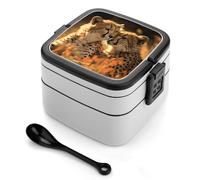 asbwuo Cheetah Love Bento Box Double Layer Lunch Box for Adults with Spoon and Handle Bento Boxes Leakproof One-Piece Stackable Lunchbox for Work Picnics and Travel