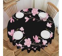 asbwuo Cherry Blossom Decorative Waterproof Tablecloth 60 Inch Round Table with Wrinkle Free Waterproof Fabric Tablecloth