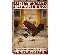asbwuo Chicken Drinking Coffee Poster Farmer Farming s Coffee Spelled Backwards is Eeffoc Poster Retro Funny Metal Sign Vintage Poster Wall Art for Kitchen Garden Farm Home Decor
