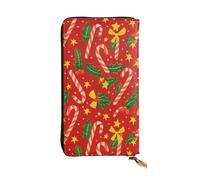 asbwuo Christmas Candy Cane. Holly Leaf Hand Held Wallet with Zipper Leather Waterproof Unisex