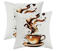 asbwuo Coffee Art Throw Pillow Covers Set of 2, Brown Coffee Cup and Splashes Design Cushion Cases, Cozy Decorative Square Covers for Home Sofa Bed Couch 16x16 Inch