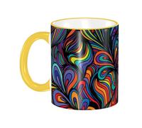 asbwuo Colorful Abstract Striped and Leaf Coffee Mug with Handle Tea Cup Mug Drinking Cups Ceramic Reusable Funny Novelty Coffee Mugs Travel Cup Drinkware Accessories for Home Office Cups Gifts 11oz