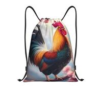 asbwuo Colorful Rooster Blossom Drawstring Backpack Lightweight Sports Gym Bag With Adjustable Shoulder Straps For Fitness Yoga Travel Soccer Volleyball Small