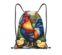 asbwuo Colorful Rooster Chick Farm Drawstring Backpack Lightweight Sports Gym Bag With Adjustable Shoulder Straps For Fitness Yoga Travel Soccer Volleyball Small