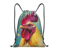 asbwuo Colorful Rooster Drawstring Backpack Lightweight Sports Gym Bag With Adjustable Shoulder Straps For Fitness Yoga Travel Soccer Volleyball Small