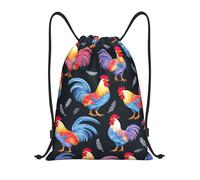 asbwuo Colorful Rooster Feather Drawstring Backpack Lightweight Sports Gym Bag With Adjustable Shoulder Straps For Fitness Yoga Travel Soccer Volleyball Medium