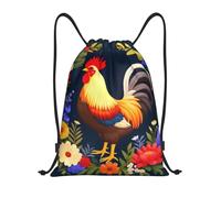 asbwuo Colorful Rooster Floral Drawstring Backpack Lightweight Sports Gym Bag With Adjustable Shoulder Straps For Fitness Yoga Travel Soccer Volleyball Small