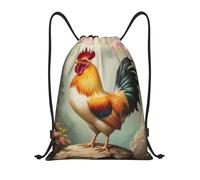 asbwuo Colorful Rooster Garden Drawstring Backpack Lightweight Sports Gym Bag With Adjustable Shoulder Straps For Fitness Yoga Travel Soccer Volleyball Medium