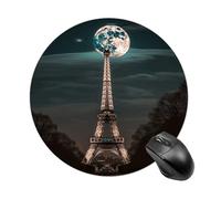 asbwuo Comfortable Mousepad Waterproof Non-Slip Rubber Base Mouse Pad Full Moon Paris Eiffel Tower Round Printed Mouse Mat for Laptop Office