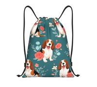 asbwuo Cute Beagle Floral Drawstring Backpack Lightweight Sports Gym Bag With Adjustable Shoulder Straps For Fitness Yoga Travel Soccer Volleyball Medium