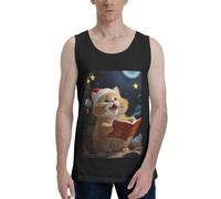 asbwuo Cute Cat Sing Christmas Carols Men's Tank Tops Moisture-Wicking Cotton Sleeveless Shirts Casual Gym Workout Tank Shirt Black