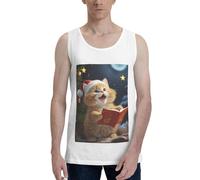 asbwuo Cute Cat Sing Christmas Carols Men's Tank Tops Moisture-Wicking Cotton Sleeveless Shirts Casual Gym Workout Tank Shirt White