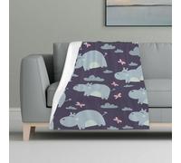asbwuo Cute Hippo and Cloud Blanket Plush Fuzzy Soft Flannel Throw Warm and Cozy Thick