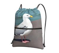 asbwuo Cute seagull Printed drawstring sports backpack zippered drawstring backpack suitable for hiking and fitness
