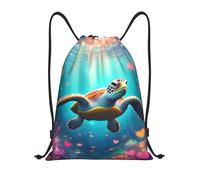 asbwuo Cute Turtle Underwater Hearts Drawstring Backpack Lightweight Sports Gym Bag With Adjustable Shoulder Straps For Fitness Yoga Travel Soccer Volleyball Small