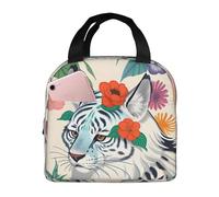 asbwuo Cute White Tiger Lunch Bag for Women Men, Stylish Large Insulated Lunch Tote Bags, Reusable Lunch Box for Work, Picnic, Hiking, 8.5" L x 5" W x 8" H