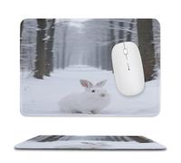 asbwuo Desk Pad Protector White Rabbit in The Snow Waterproof Desk Writing Pad with Anti-fray Stitching Non-Slip Rubber Bottom Computer Mouse Pad for Wireless Mouse Office and Home