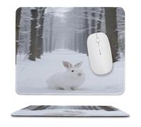 asbwuo Desk Pad Protector White Rabbit in The Snow Waterproof Desk Writing Pad with Anti-fray Stitching Non-Slip Rubber Bottom Computer Mouse Pad for Wireless Mouse Office and Home