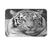 asbwuo Diatomaceous Earth Bath Mat Round Corners Black White Tiger Printed Anti-Slip Bathroom Mat Rug for Shower Sink Bathtub Toilet 24x35 Inch